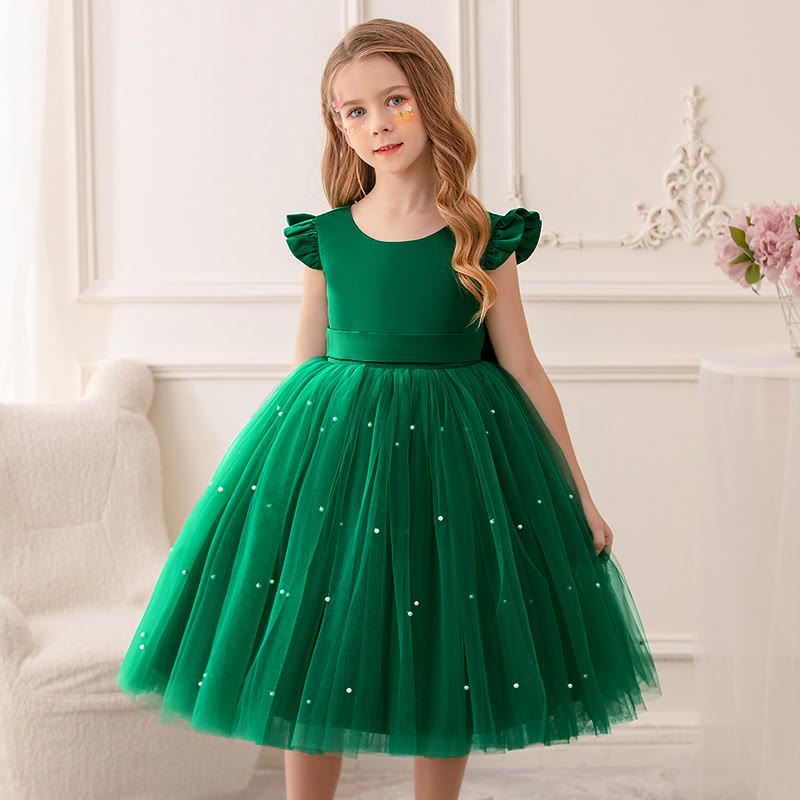 Mesh Bow Sleeveless Midi Dresses - Green - 9Y - image 18