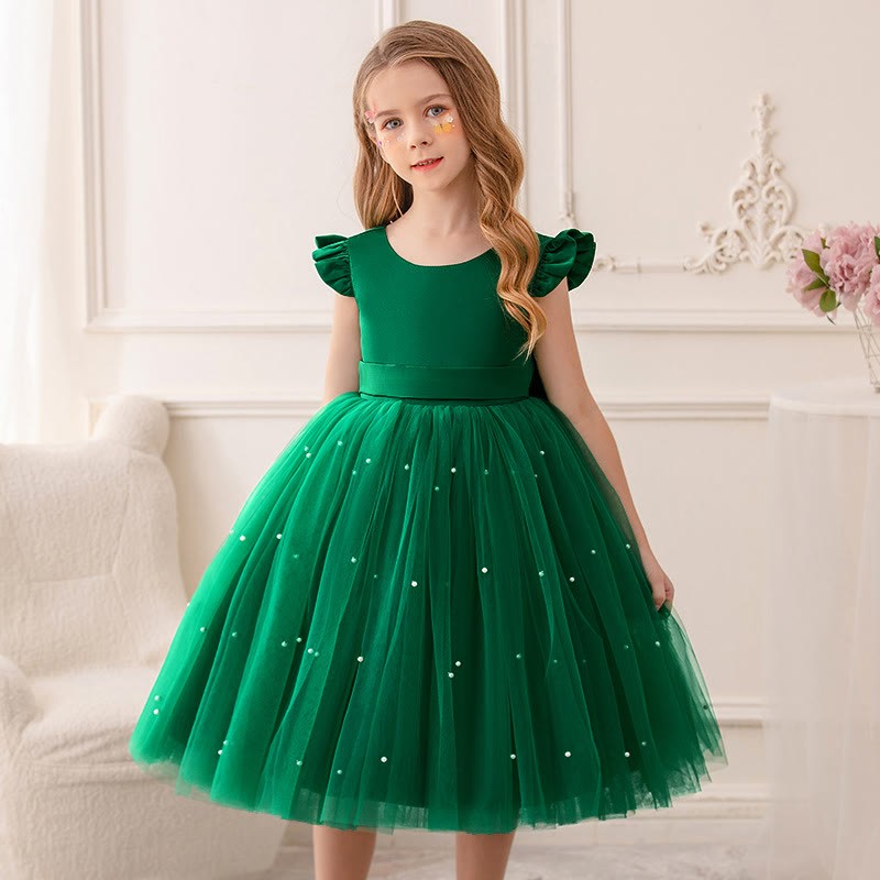 Mesh Bow Sleeveless Midi Dresses - Green - 9Y - image 18