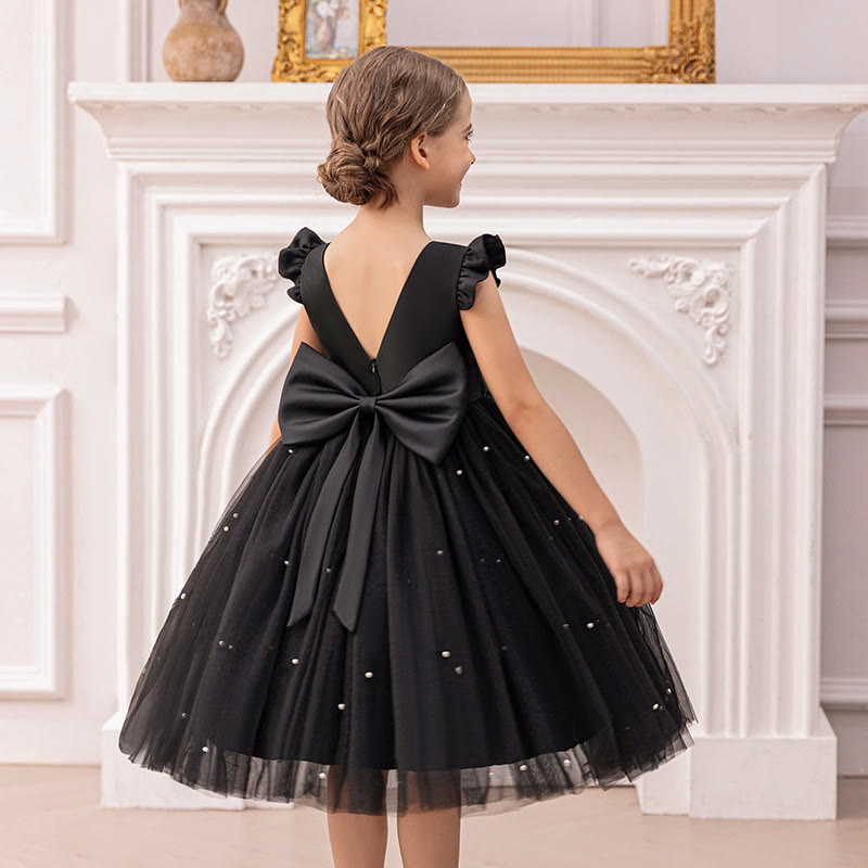 Mesh Bow Sleeveless Midi Dresses - Black - 9Y - image 19