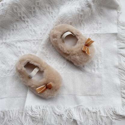 Solid Bow Round Toe Flats - Beige - 13cm - image 3