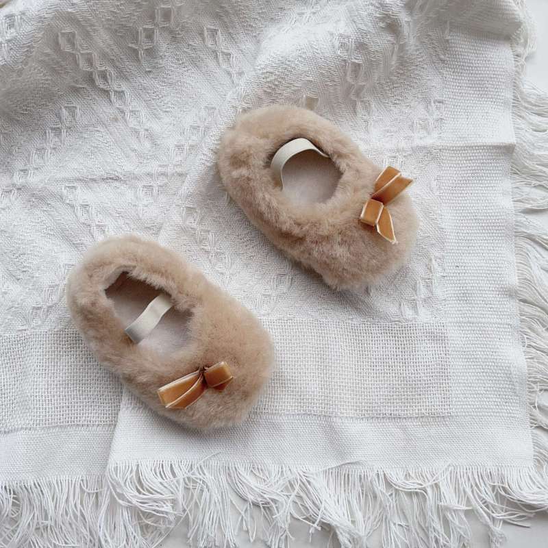 Solid Bow Round Toe Flats - Beige - 13cm - image 3