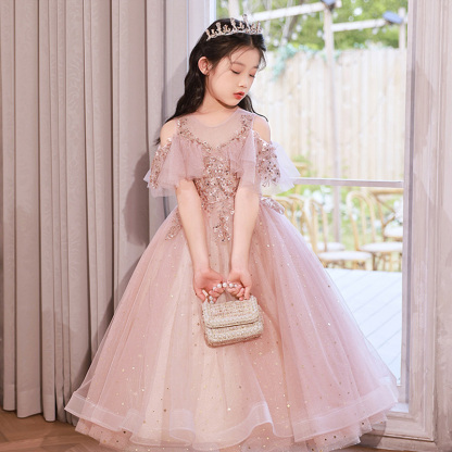 Mesh Sequins Lantern Sleeve Maxi Dresses - image 2