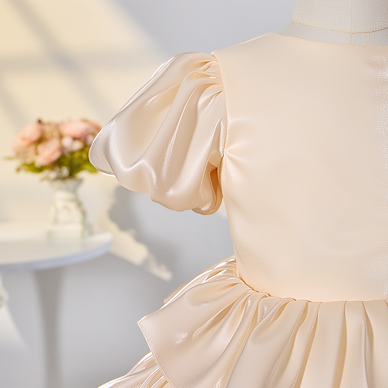 Satin Bow Folds Short Sleeve Midi Dresses - image 6