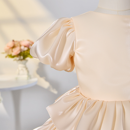 Satin Bow Folds Short Sleeve Midi Dresses - image 6
