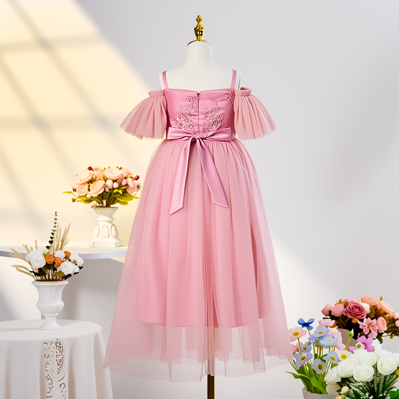 Mesh Bow Lace Short Sleeve Maxi Dresses - image 3