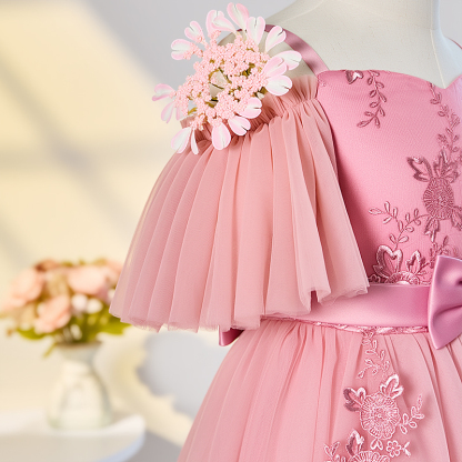 Mesh Bow Lace Short Sleeve Maxi Dresses - image 5