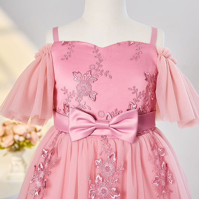 Mesh Bow Lace Short Sleeve Maxi Dresses - image 4