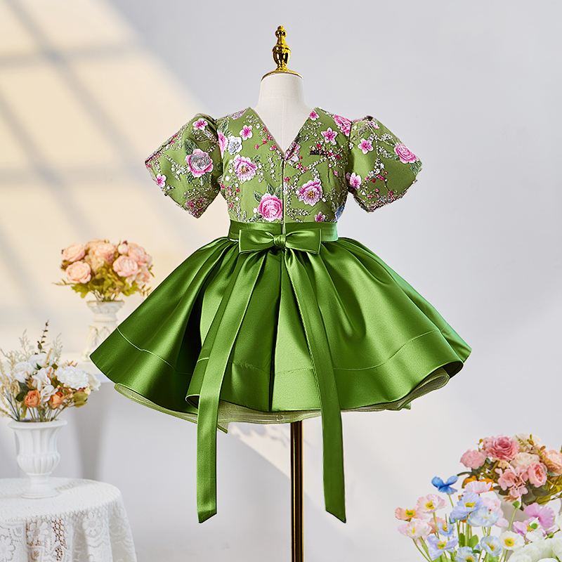 Satin Rosette Short Sleeve Mid-long Dresses - image 2