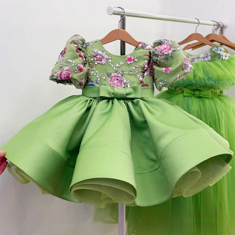 Satin Rosette Short Sleeve Mid-long Dresses - image 6