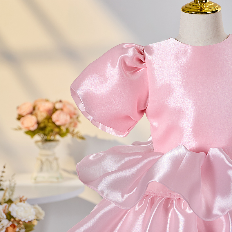 Satin Folds Bow Short Sleeve Midi Dresses - image 5