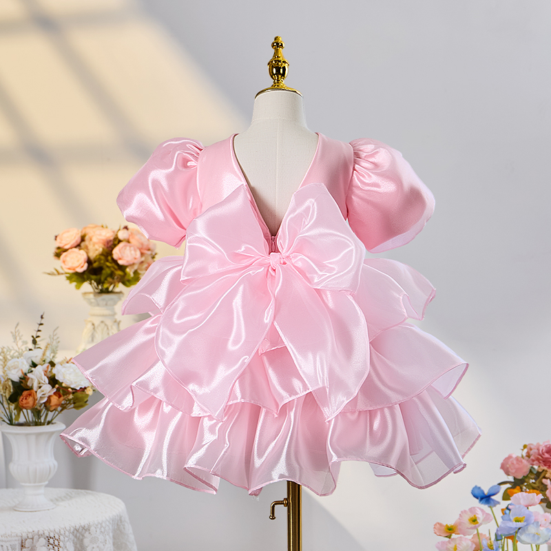 Satin Folds Bow Short Sleeve Midi Dresses - image 4