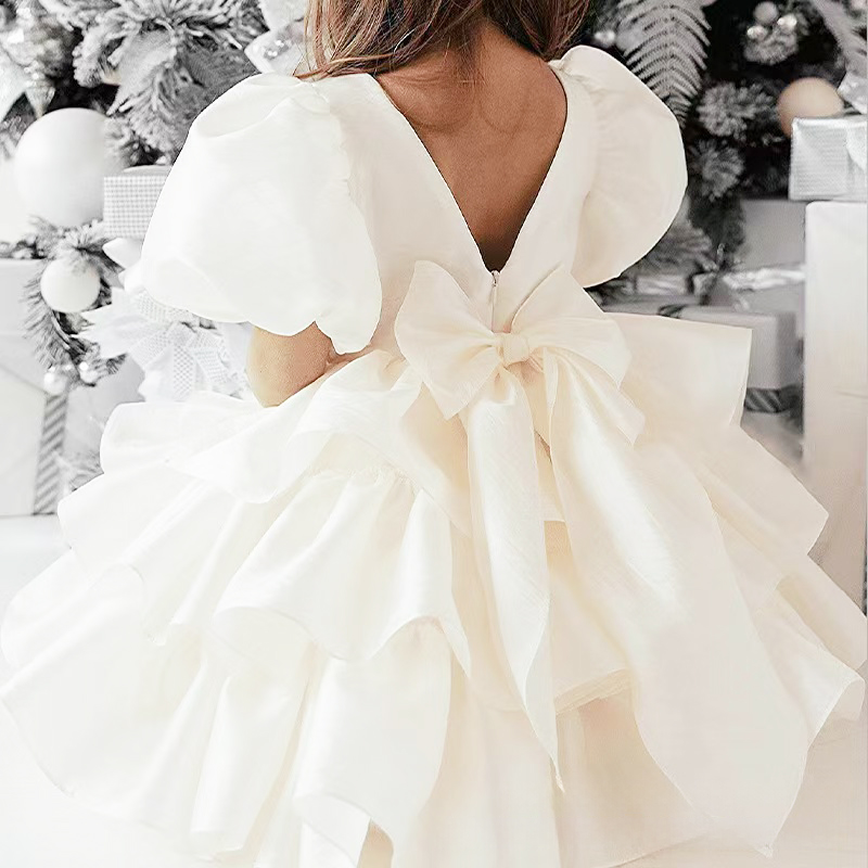 Satin Folds Bow Short Sleeve Midi Dresses - image 9