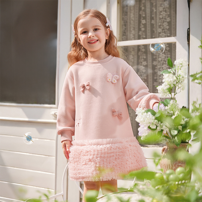 [Archive Sale] Knitted Butterfly Long Sleeve Midi Dresses - Pink - 4-5Y【110cm】 - image 1