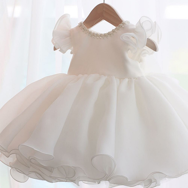 Organza Imitation Pearls Bow Cap Sleeve Midi Dresses - White - 9-10Y - image 5