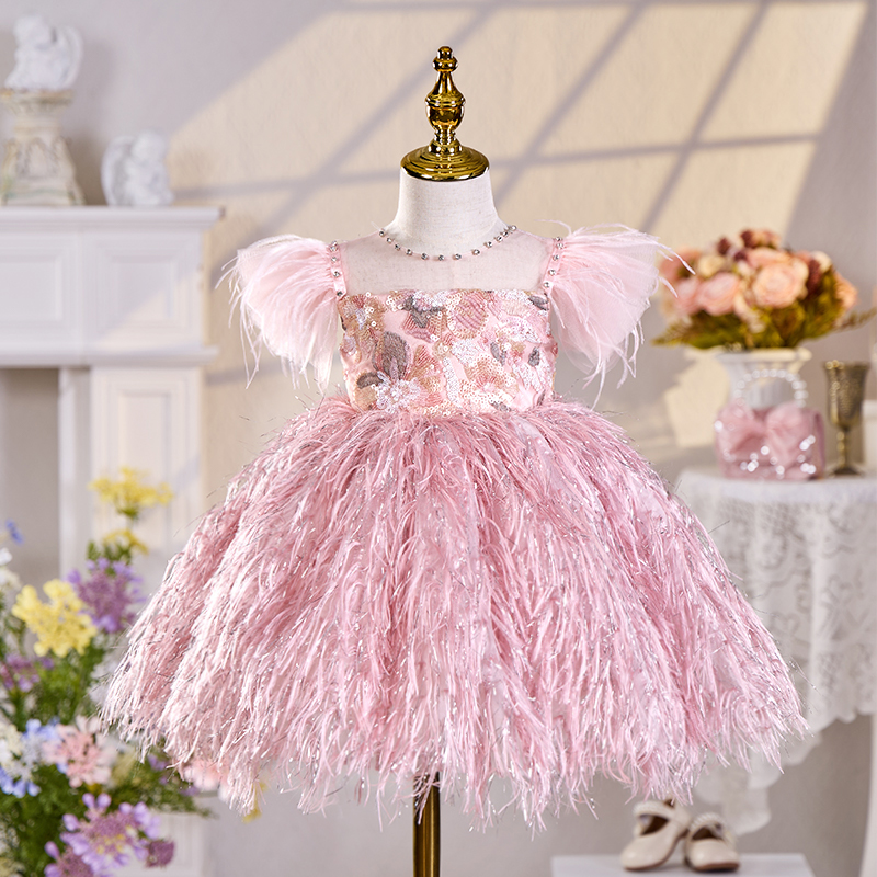 Chemical Fiber Blend Split Joint Cap Sleeves Midi Dresses - Pink - 11-12Y - image 1