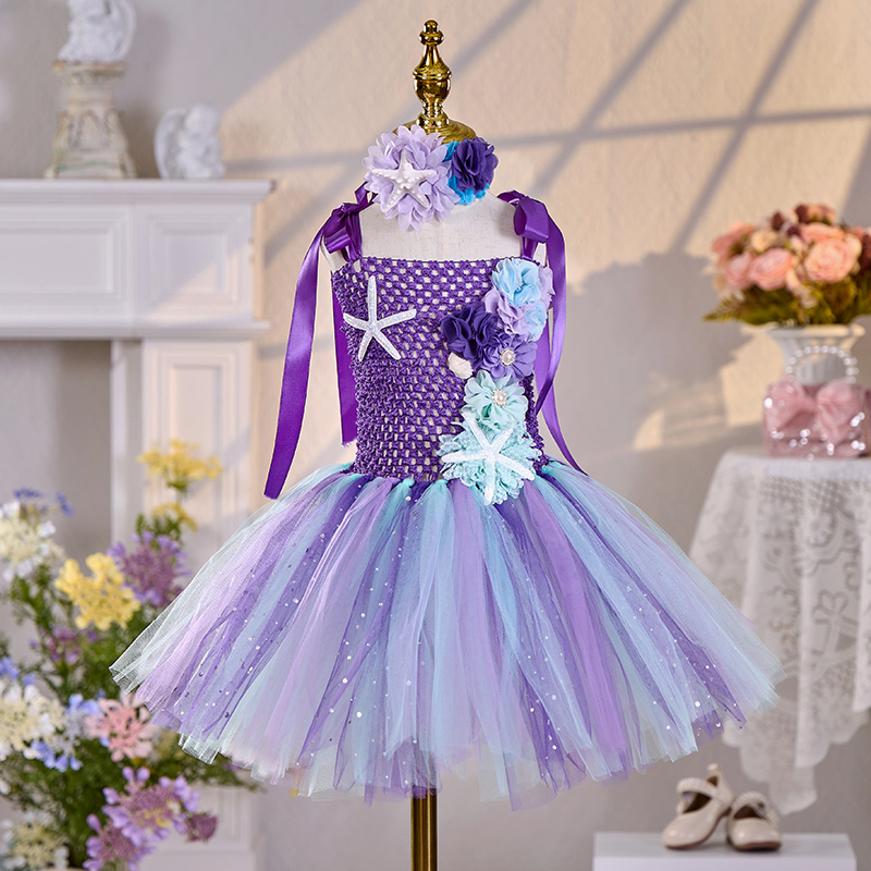[Archive Sale] Mesh Split Joint Rosette Sleeveless Midi Dresses - Dark Purple - 2-3Y【90cm】 - image 1