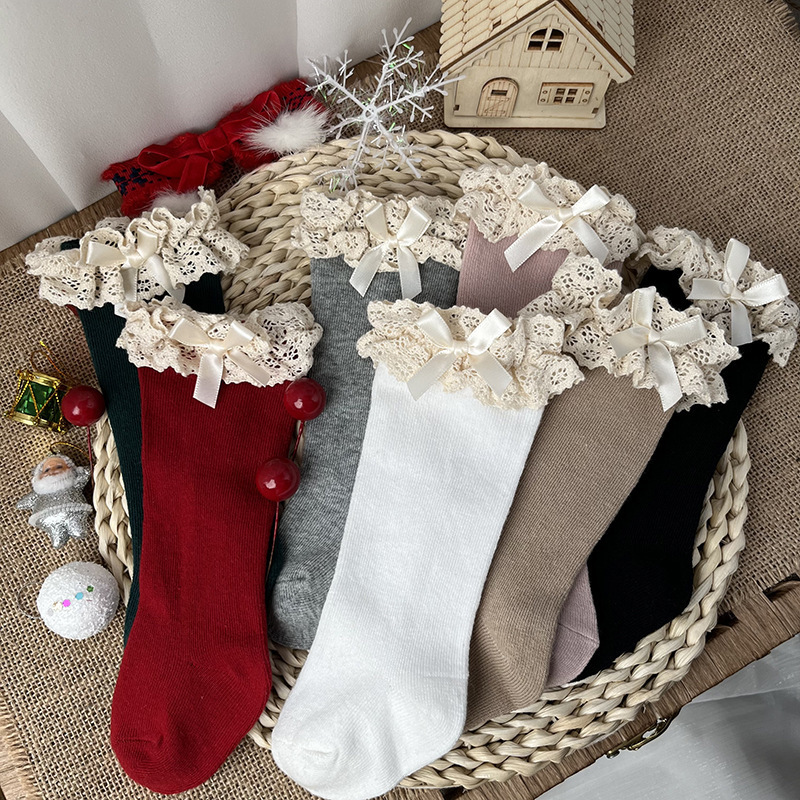 100% Cotton Solid With Bow Socks - image 1