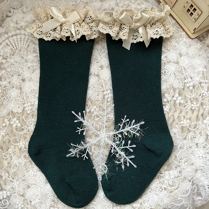 100% Cotton Solid With Bow Socks - Black - 3-5Y - image 5