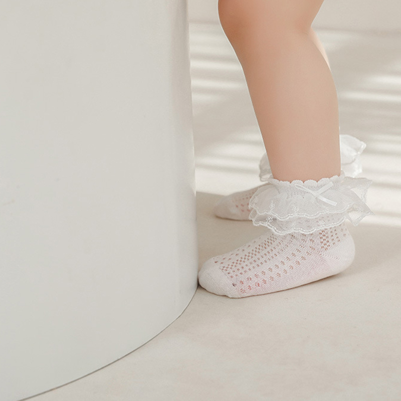 100% Cotton Solid Stitching Lace Socks - image 3