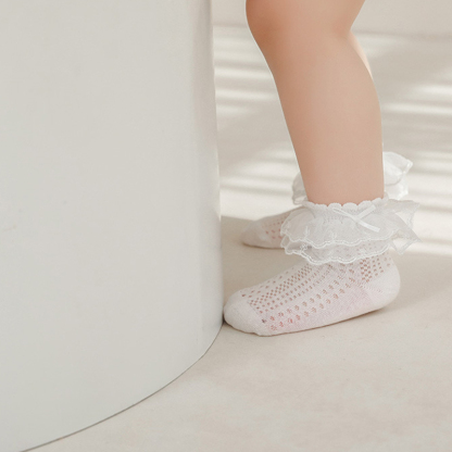 100% Cotton Solid Stitching Lace Socks - image 3