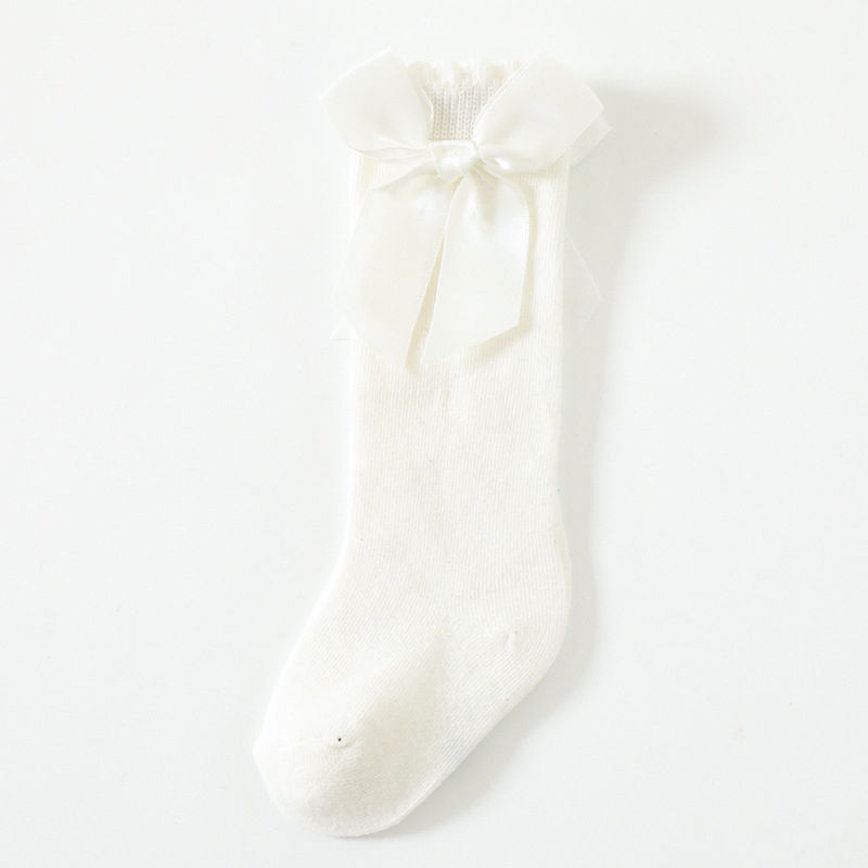 100% Cotton Solid With Bow Socks - White - 3-5Y - image 26