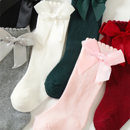 100% Cotton Solid With Bow Socks - image 1