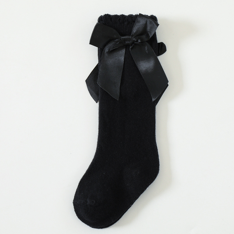 100% Cotton Solid With Bow Socks - Black - 3-5Y - image 17