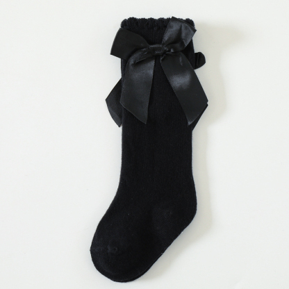 100% Cotton Solid With Bow Socks - Black - 3-5Y - image 17
