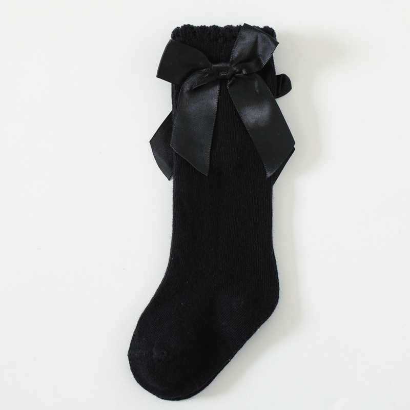 100% Cotton Solid With Bow Socks - Black - 3-5Y - image 17