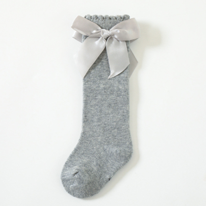 100% Cotton Solid With Bow Socks - Grey - 3-5Y - image 3