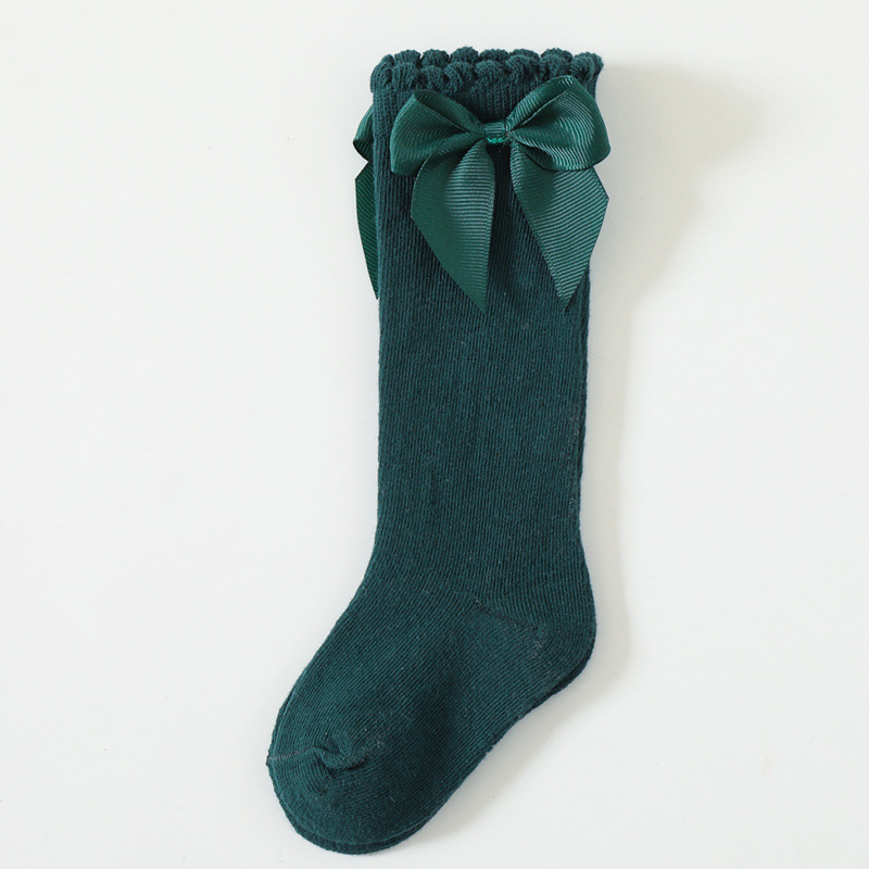 100% Cotton Solid With Bow Socks - Green - 3-5Y - image 21
