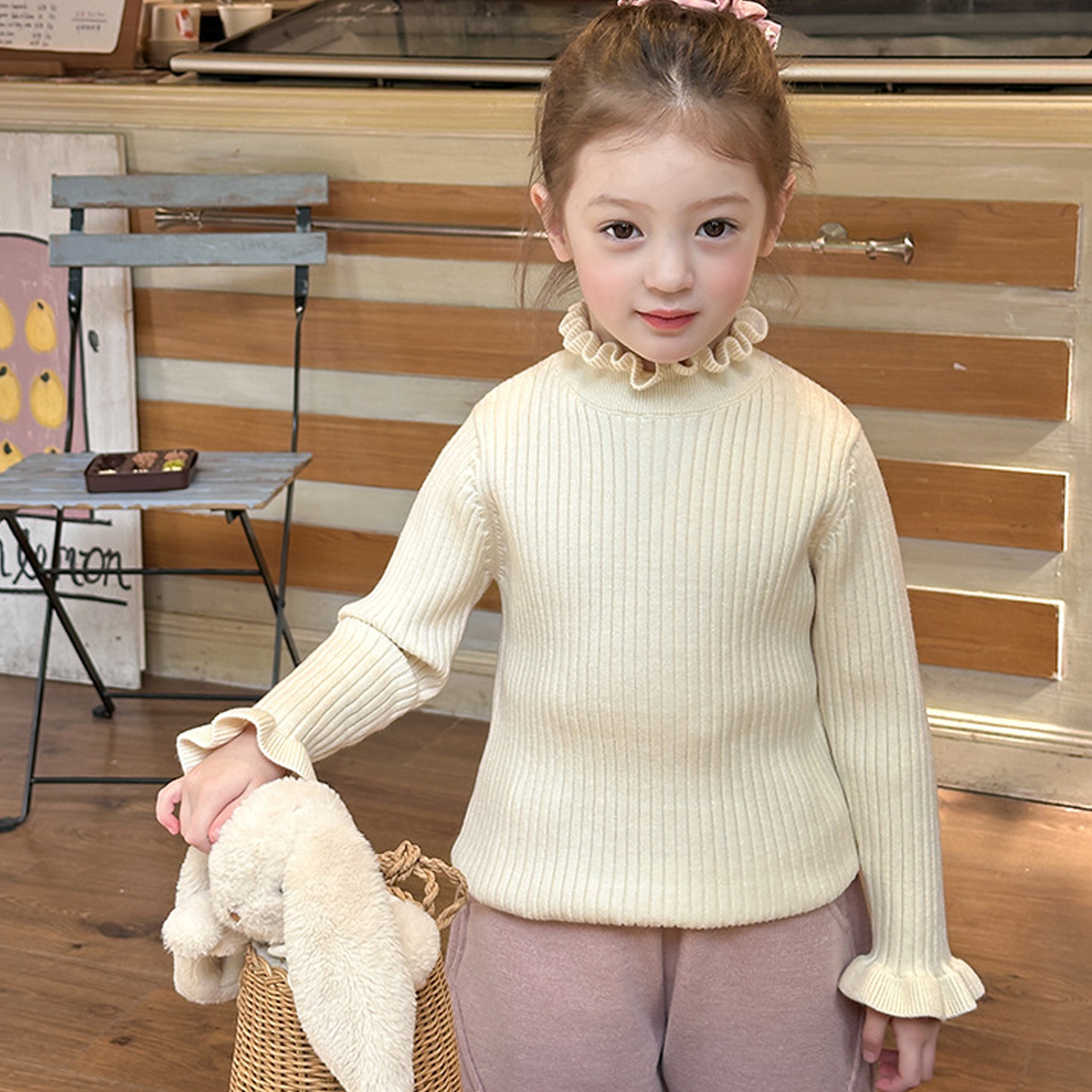 Acrylic Long Sleeve Regular Tops - Beige - 12-13Y - image 4
