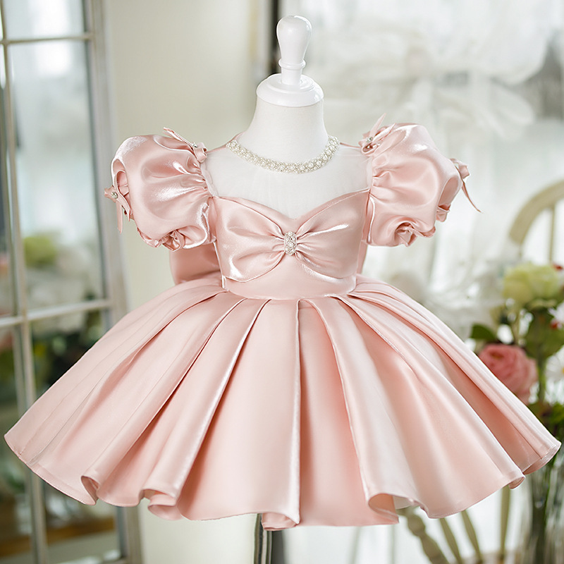 Chemical Fiber Blend Split Joint Short Sleeve Midi Dresses - Pink - 11-13Y - image 1