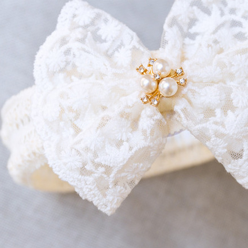 Solid With Embroidery Hairband - White Pearls - image 2