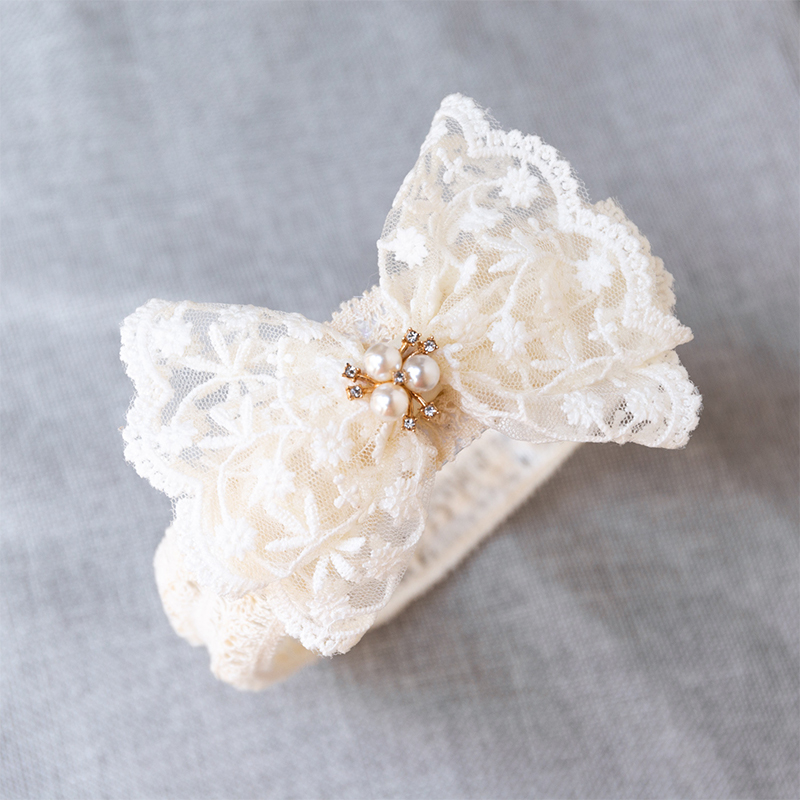 Solid With Embroidery Hairband - Beige Pearls - image 4