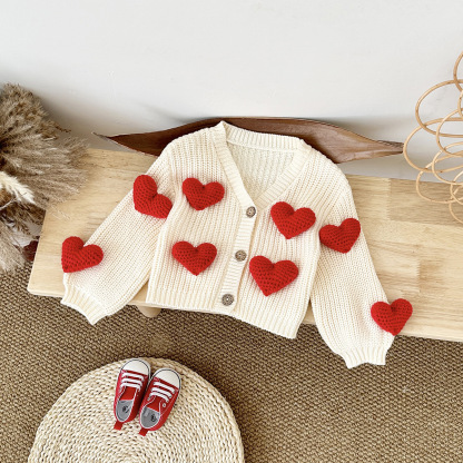 Knitwear Heart Long Sleeve Regular Outerwear - Beige - 2-3Y - image 1