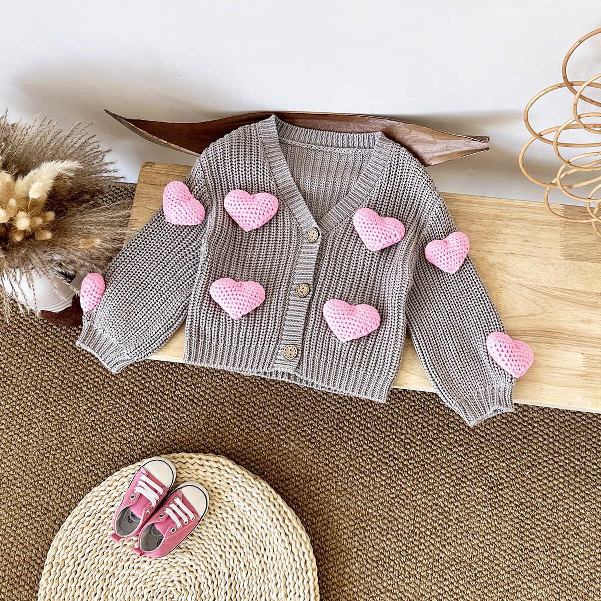 Knitwear Heart Long Sleeve Regular Outerwear - Grey - 2-3Y - image 15