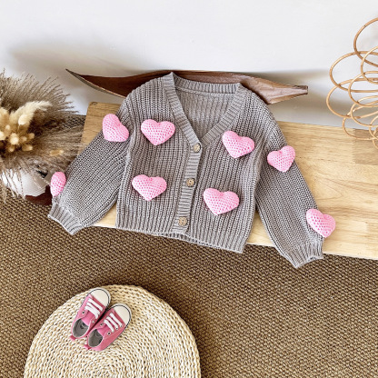 Knitwear Heart Long Sleeve Regular Outerwear - Grey - 2-3Y - image 15