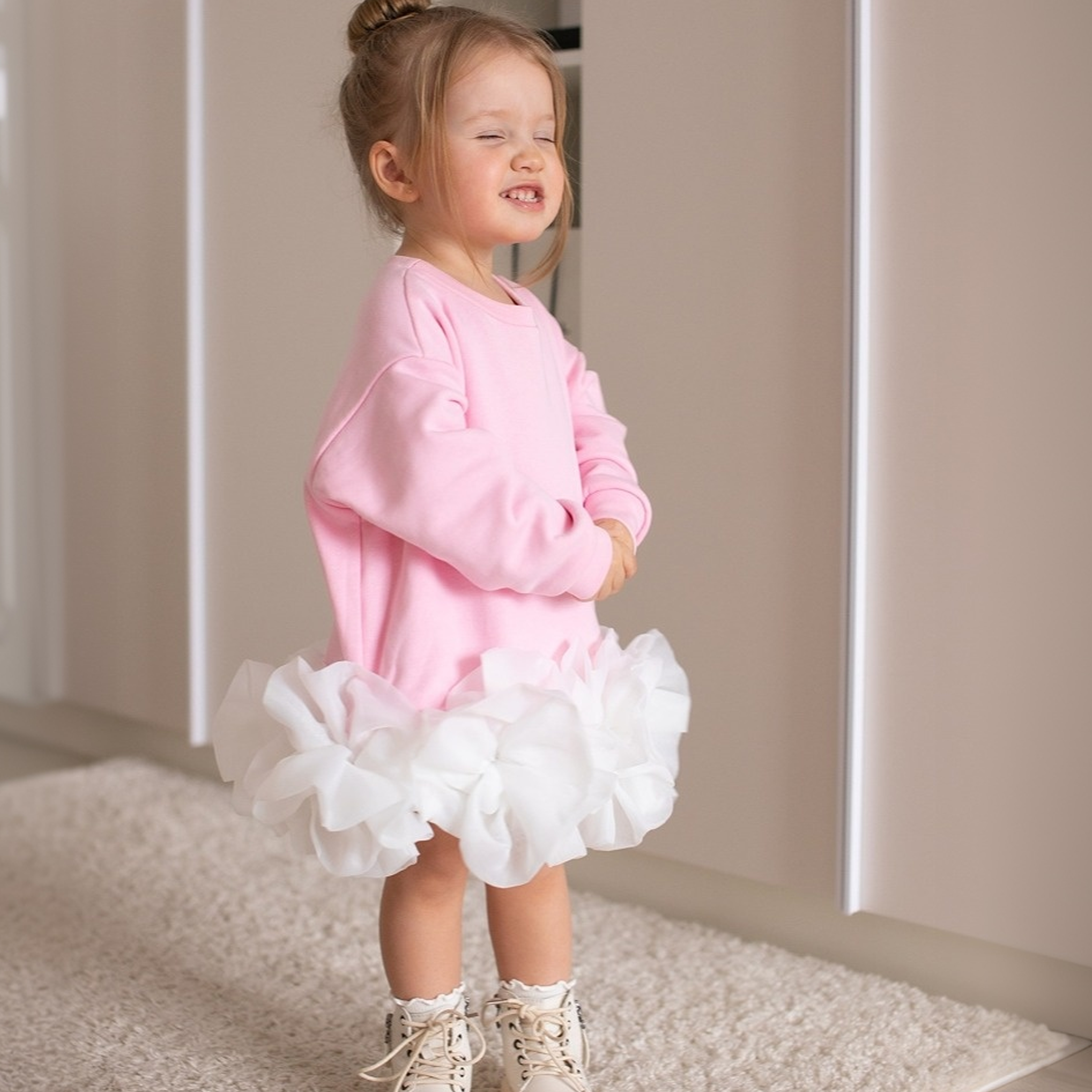 100% Cotton Fleece Split Joint Long Sleeve Midi Dresses - image 3