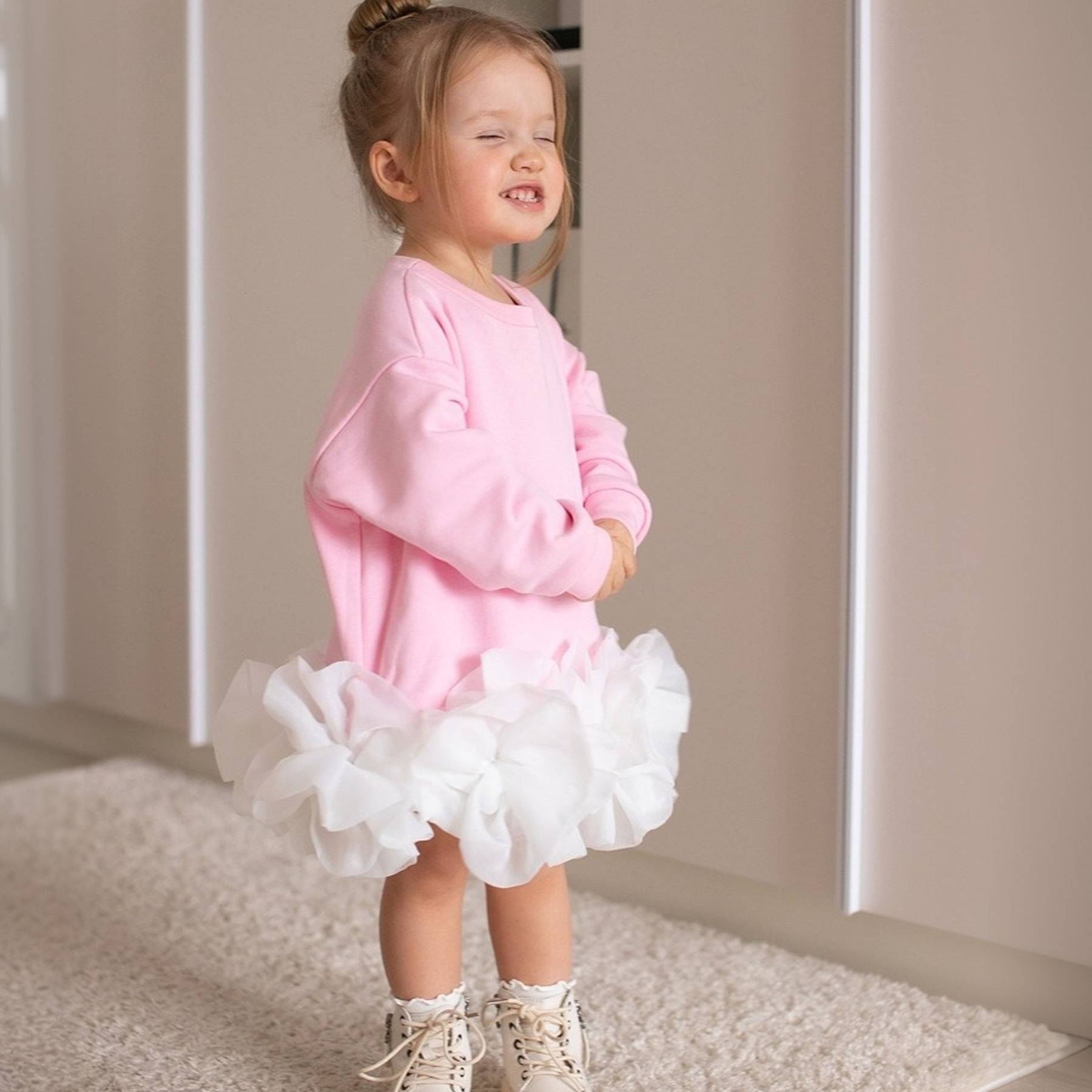 100% Cotton Fleece Split Joint Long Sleeve Midi Dresses - image 3