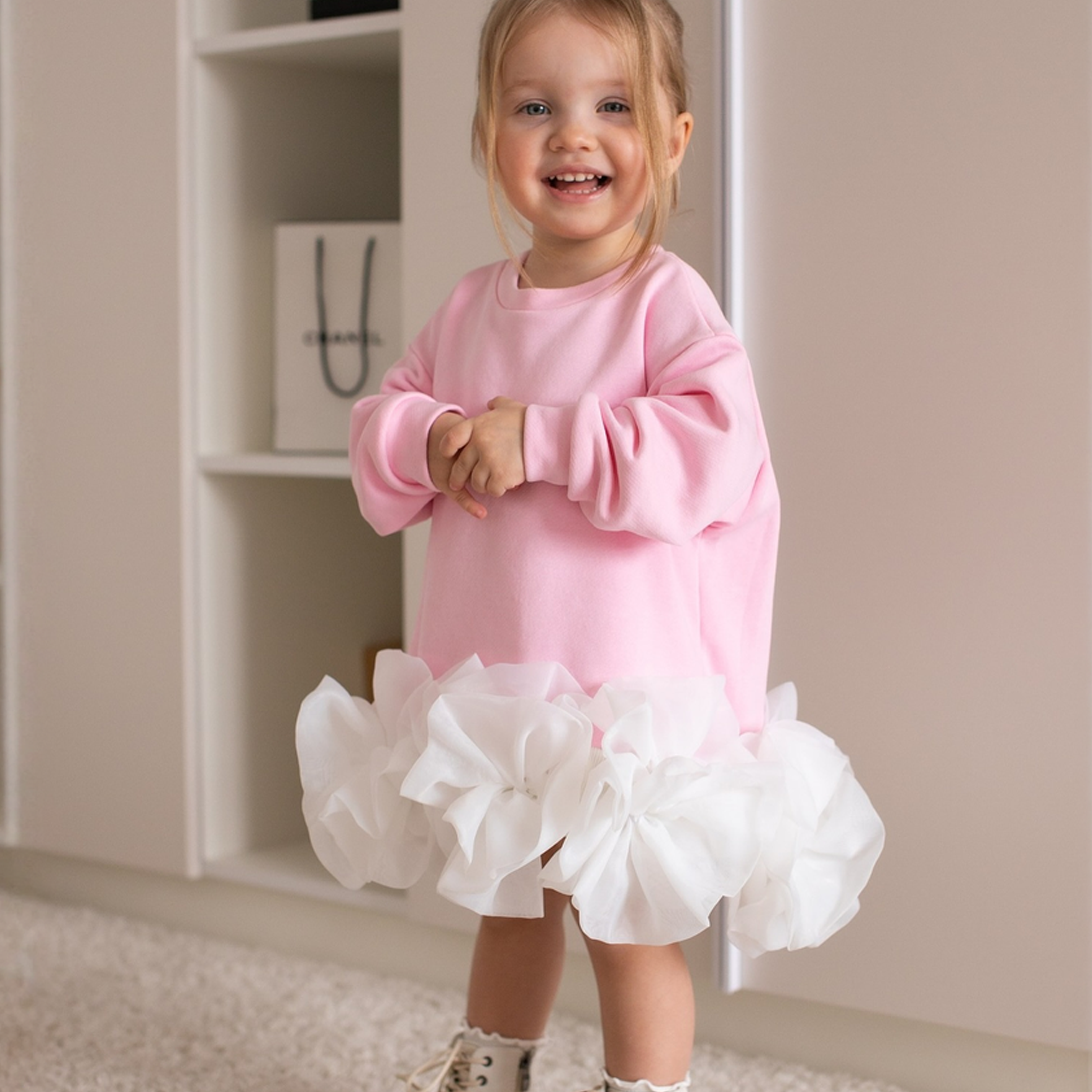 100% Cotton Fleece Split Joint Long Sleeve Midi Dresses - image 4