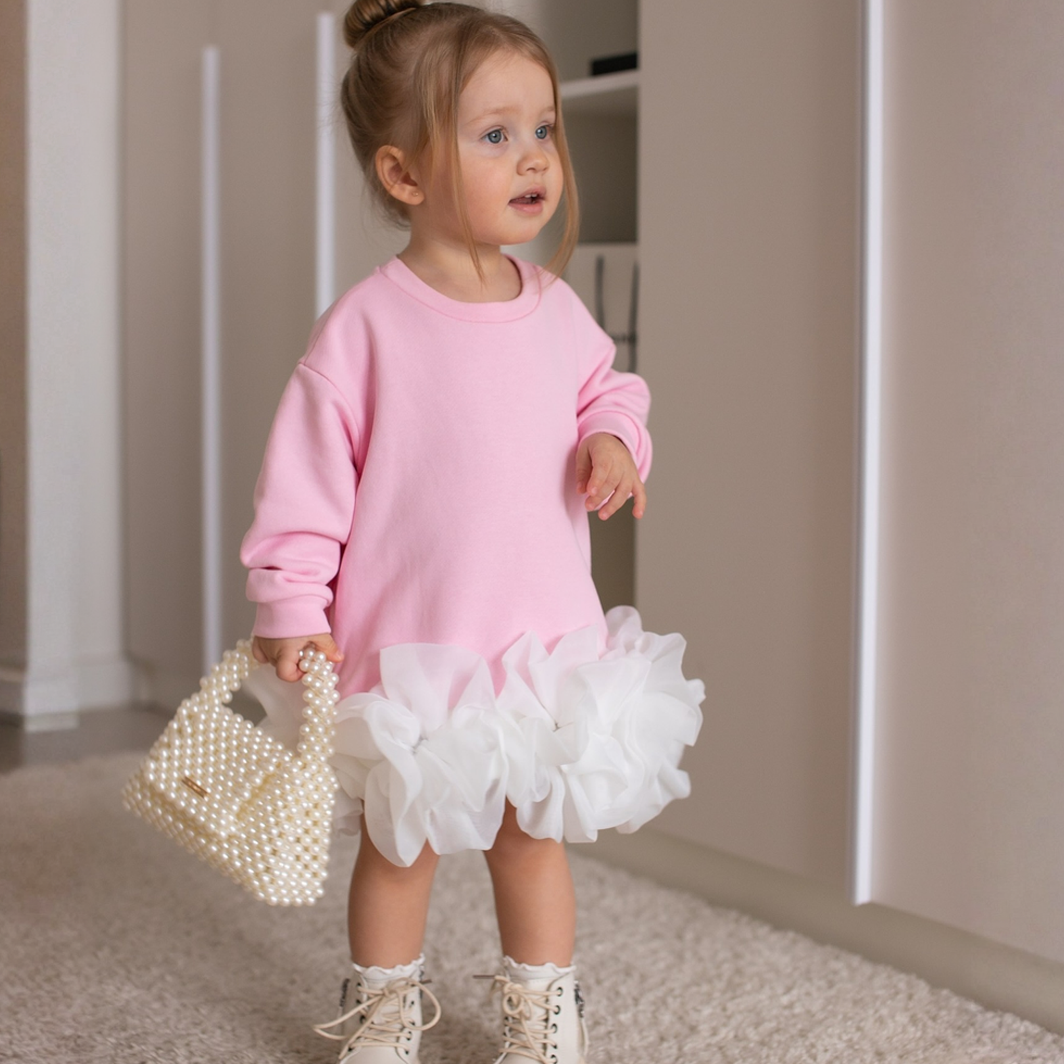 100% Cotton Fleece Split Joint Long Sleeve Midi Dresses - image 2