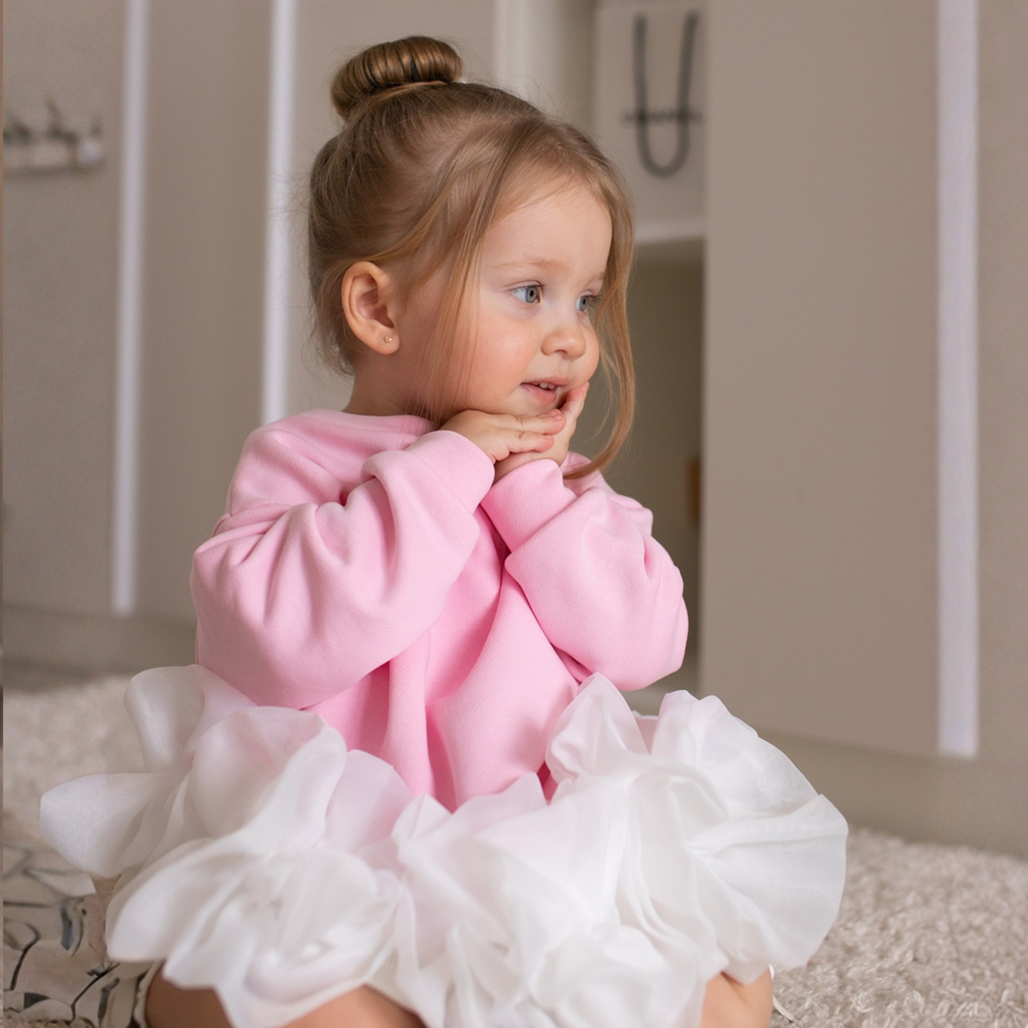 100% Cotton Fleece Split Joint Long Sleeve Midi Dresses - image 5