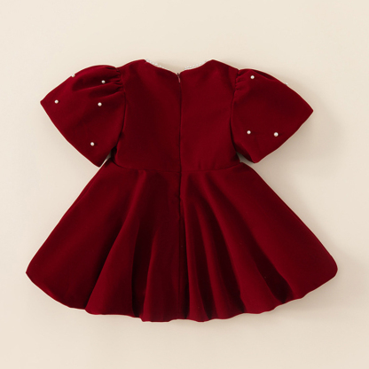 Velvet Imitation Pearls Short Sleeve Midi Dresses - image 3