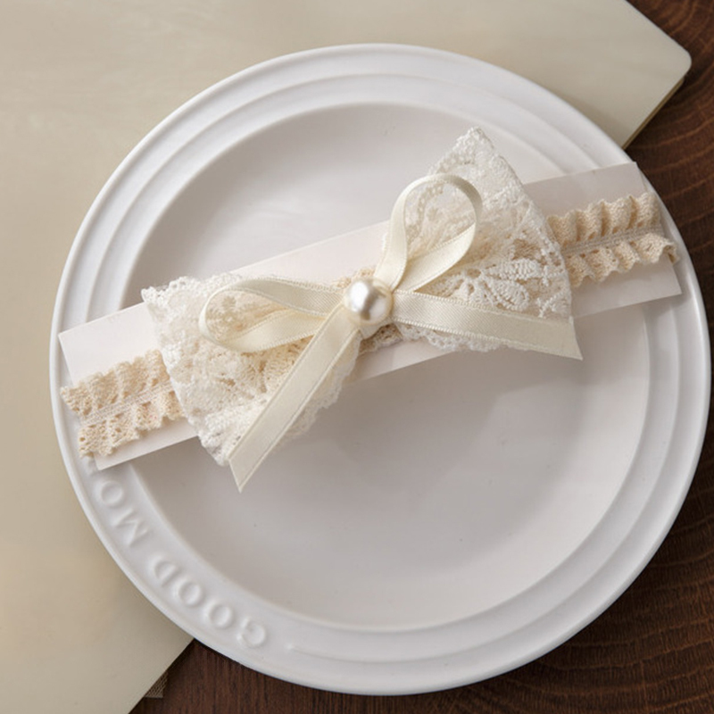 Solid With Bow Hairband - Beige - Lace Bow - image 6