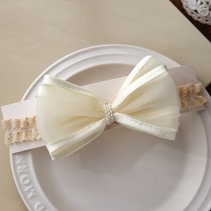 Solid With Bow Hairband - Beige - Pearl - image 5