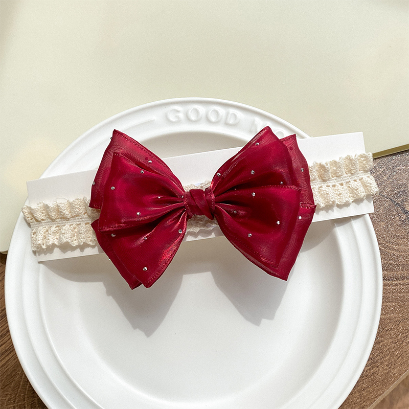 Solid With Bow Hairband - Hairband - Red-Beige - image 5