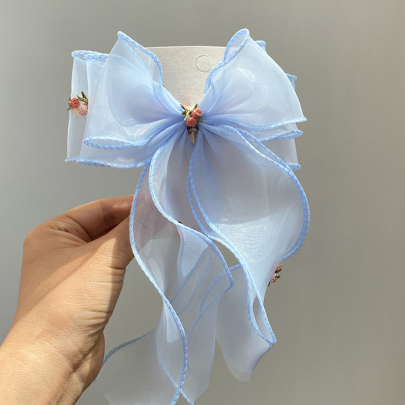 Solid With Bow Barrette - Blue - image 4