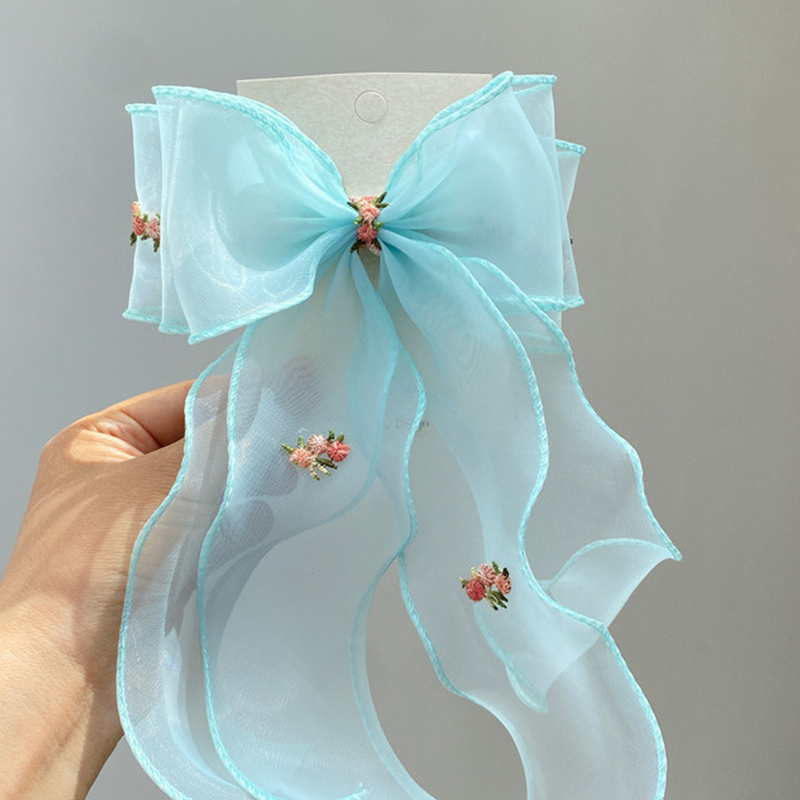 Solid With Bow Barrette - Cyan - image 5