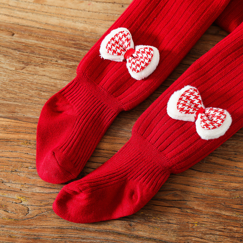 Solid With Bow Lace Thermal Leggings - Houndstooth Bow - 6-8Y - image 7